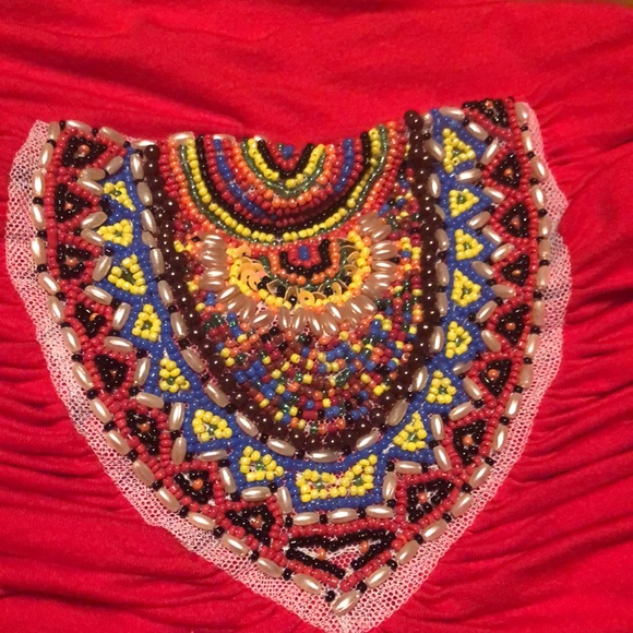 Y2K era red beaded strapless bohemian top - Picture 8 of 8